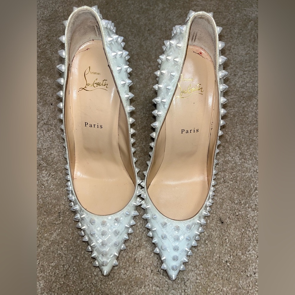 Christian Louboutin white spiked heels size 40.